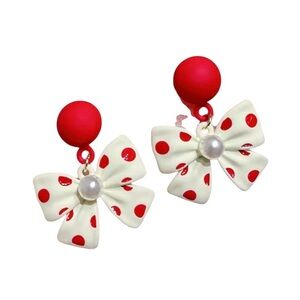 Red and White Polka Dot Bow Earrings